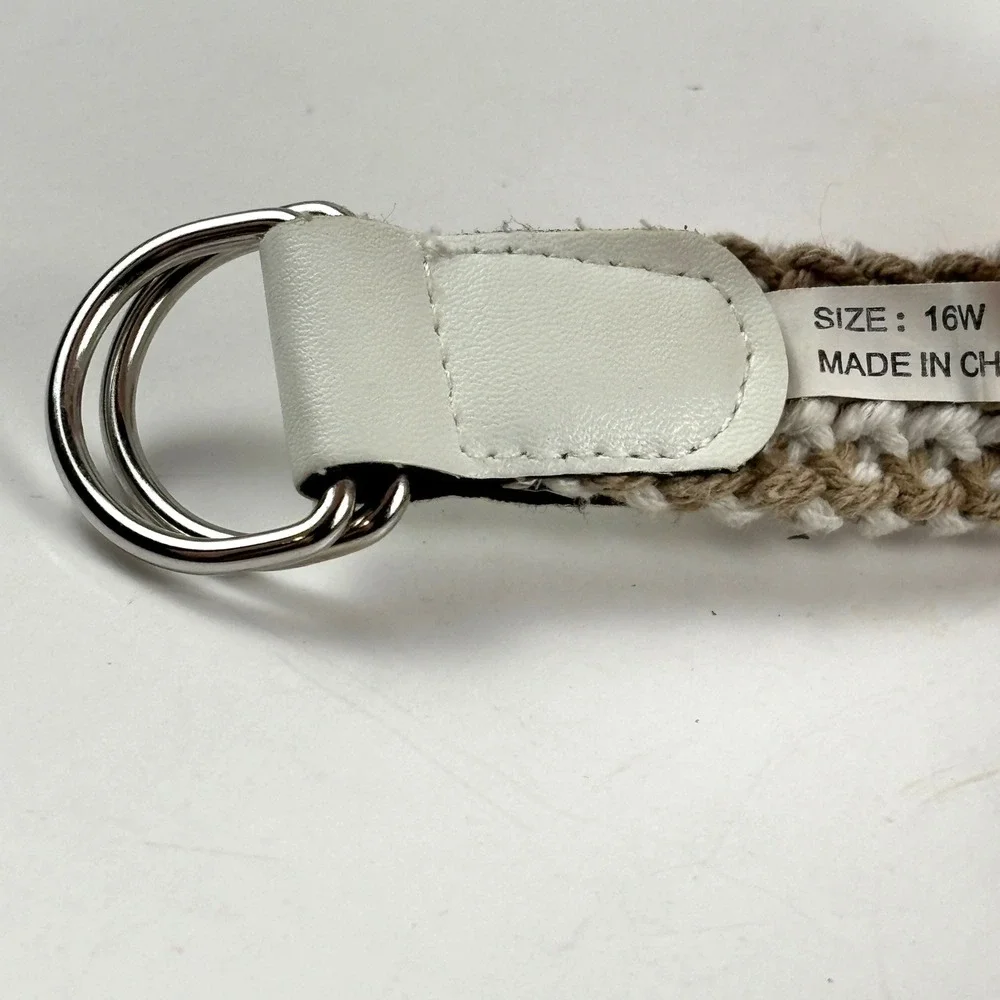 Woven Rope D-Ring Belt‎ Women 16W White Tan Nautical Cinch